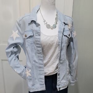 Light Blue Y2K Denim Jacket with Star Details, Women's Size S/M, Junior 14/16